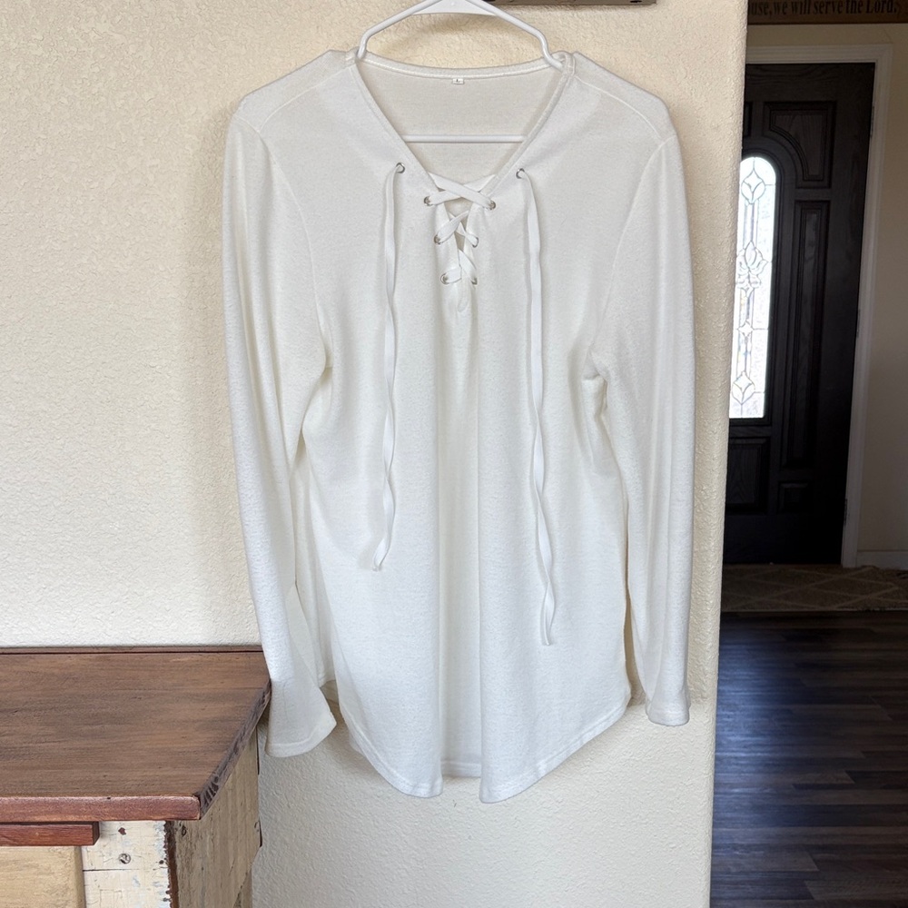 Women's White Lace-Up Top